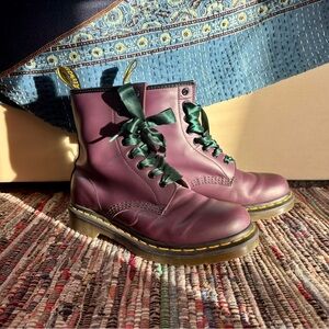 Dr. Martens Purple Lace Up Boots, Teal ribbon laces